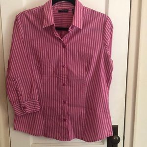 New York & Co. Stretch 3/4 Sleeve Pink striped Button Down Dress Shirt